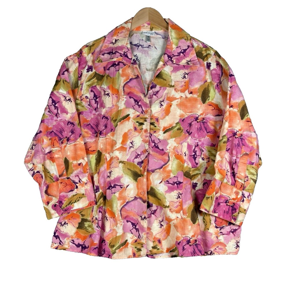 HARVE BENARD | Floral‎ Blouse Women's 3X Floral 3/4 Sleeve Orange Purple Gold